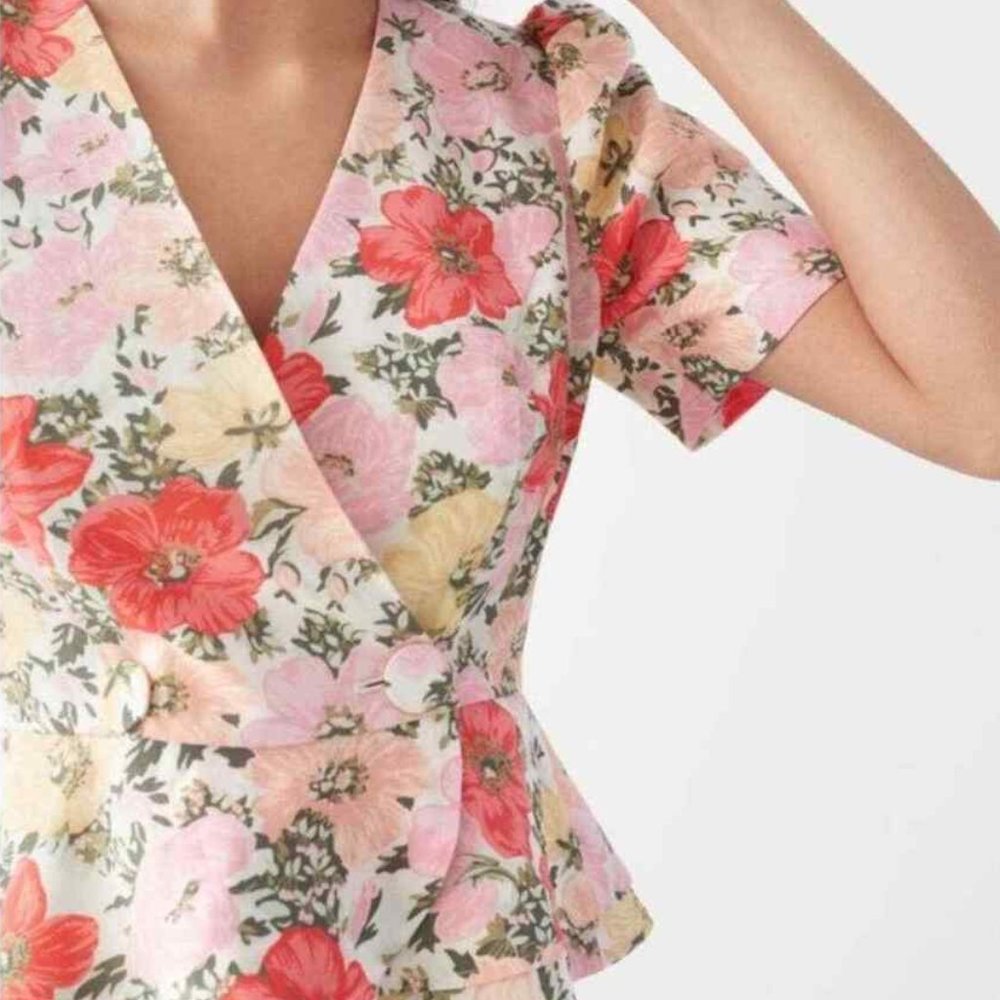 & Other Stories Puff Sleeve Peplum Top S - Picture 2 of 5